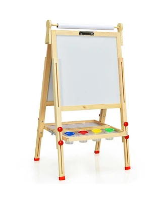 Kids Art Easel with Paper Roll Double-Sided Regulable Drawing Easel Plank