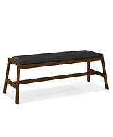 50 Inch Long Solid Wood Dining Bench Upholstered Table Bench with Faux Leather Padded Seat