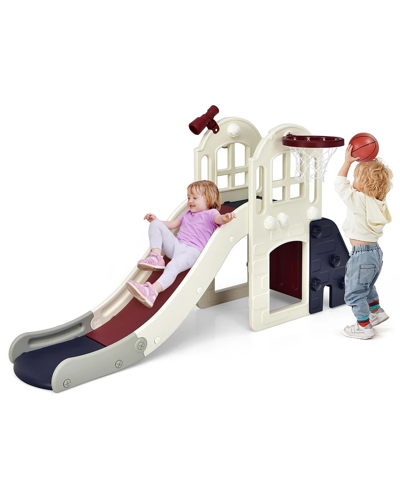 6-In-1 Large Slide for Kids Toddler Climber Playset w/ Basketball Hoop