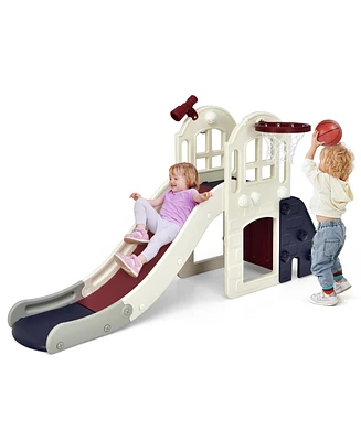 6-In-1 Large Slide for Kids Toddler Climber Playset w/ Basketball Hoop
