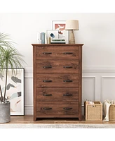 Tall Storage Dresser with 5 Pull-out Drawers for Bedroom Living Room-Walnut