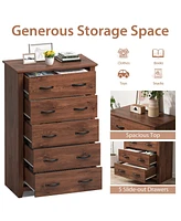 Tall Storage Dresser with 5 Pull-out Drawers for Bedroom Living Room-Walnut