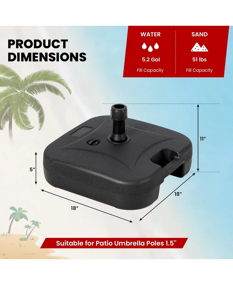 Skonyon Fillable Patio Umbrella Base with Handle Fit 1.5 Inch Umbrella Poles-Black