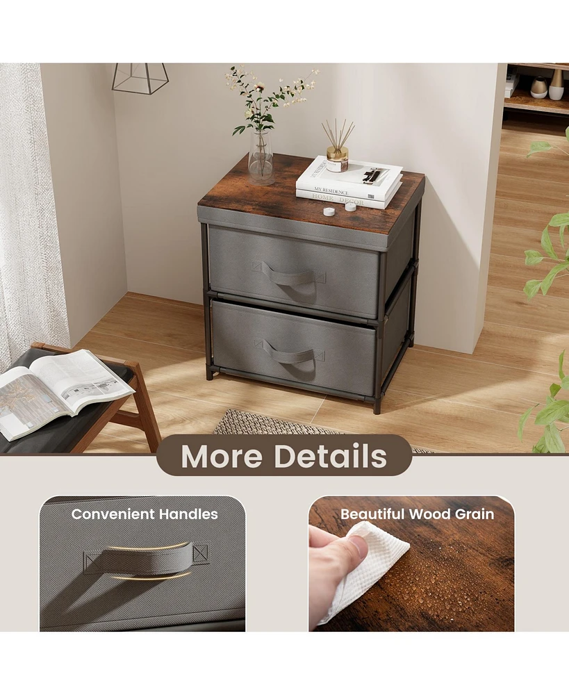 Sugift 2-Drawer Nightstand with Removable Fabric Bins and Pull Handles-Gray