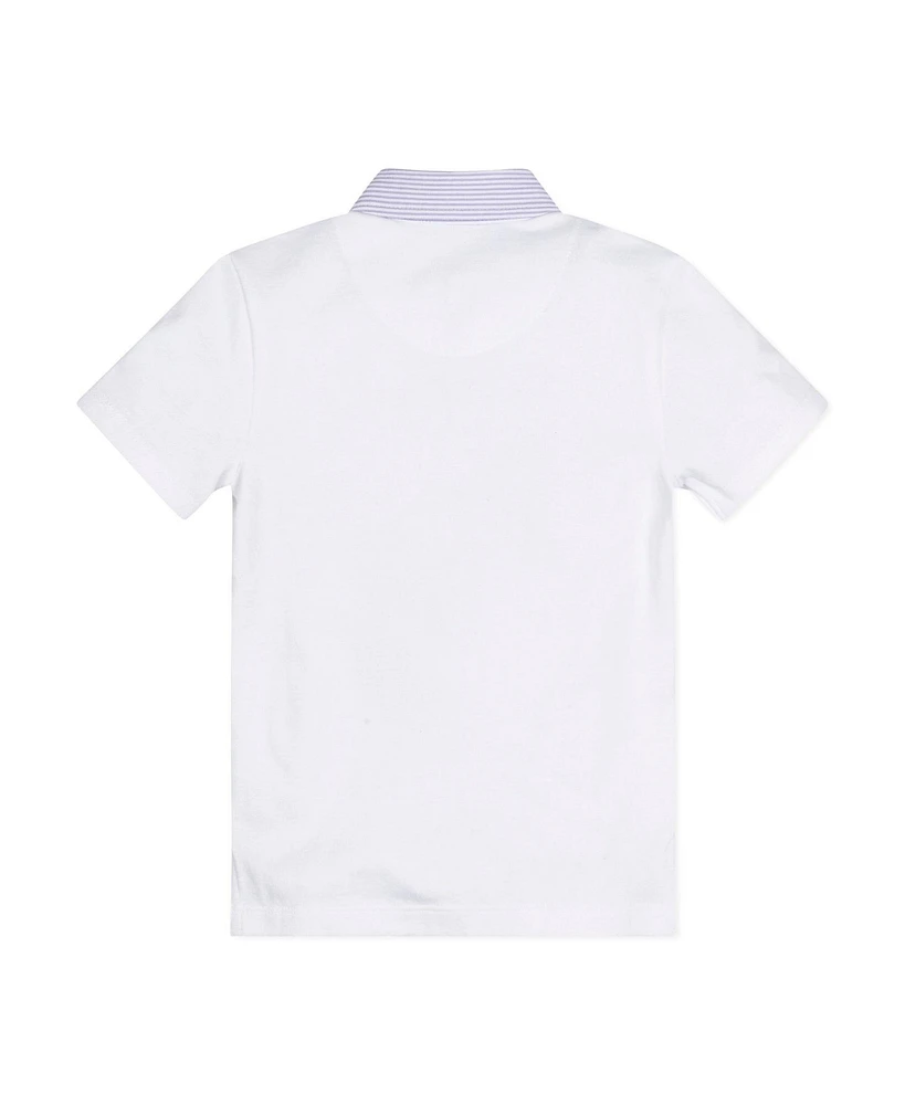 Hope & Henry Boys Short Sleeve Jersey Polo with Seersucker Trim