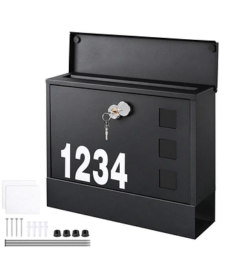 Large Wall Mount Steel Mail Box Lockable Letterbox w/ Door & 2 Keys Home Security Outdoor