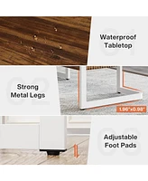Tribesigns 63" Executive Desk with Bottom Shelves, Large Office Computer Desk, Modern Simple Workstation Business Furniture for Home Office (Waln