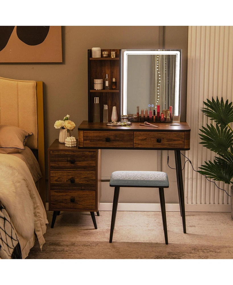 Sugift Vanity Makeup Table Set with Lighted Mirror