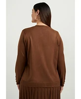 June + Vie Women's Plus Button-Sleeve Cardigan