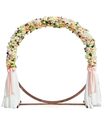 7.4 Ft Round Wedding Arch Wooden Arbor Backdrop Stand with Triangular-Shaped Base