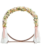 7.4 Ft Round Wedding Arch Wooden Arbor Backdrop Stand with Triangular-Shaped Base