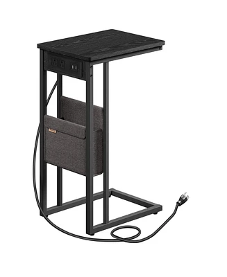 C-Shaped Sofa Table with Charging Station and Power Plug for Small Spaces