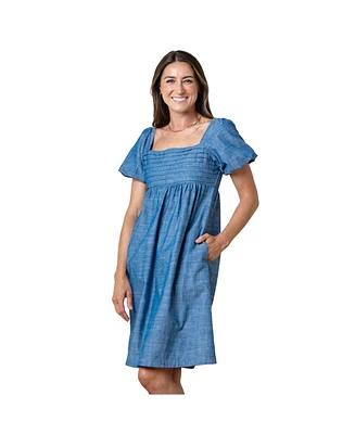 Hope & Henry Women's Organic Ruched Bodice Chambray Dress