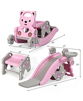 Baby Rocking Horse Slide Set 4-in-1 Kids Swing Toys w/Basketball Hoop Ferrule