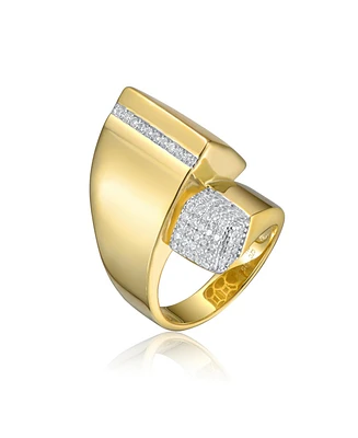Sterling Silver 14k Gold Plated Cubic Zirconia Modern Open Cuff Scroll Ring