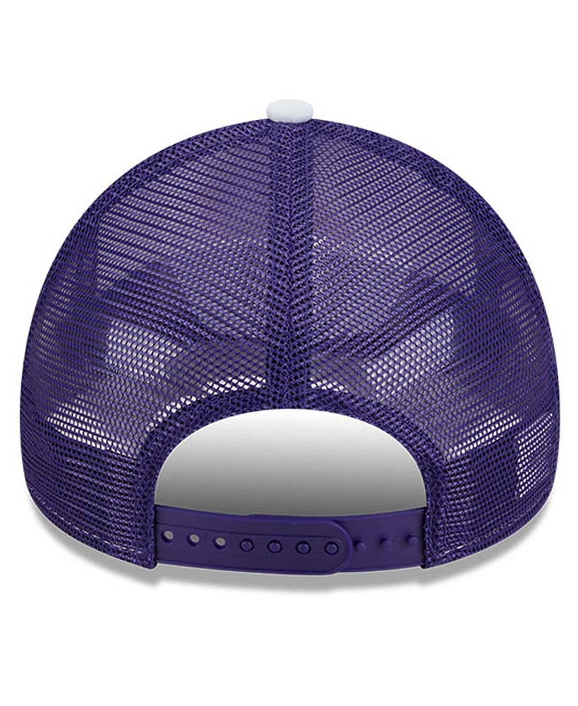 New Era Men's White/Purple Phoenix Suns Court Sport Foam A-Frame 9FORTY Adjustable Trucker Hat