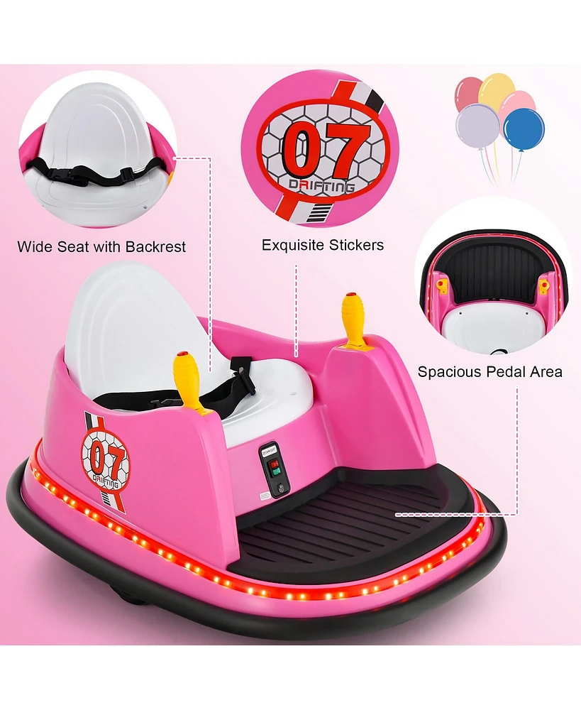 Gymax 12V Vehicle 360 Degree Spin Race Toy Kids Ride On Bumper Car w/ Remote Control Pink