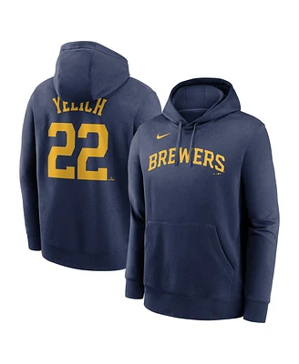 Nike Men's Christian Yelich Navy Milwaukee Brewers Player Name Number Club Pullover Hoodie