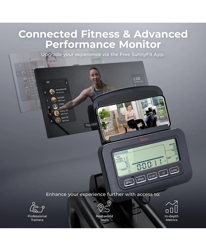 Sunny Health & Fitness Phantom Hydro Smart Water Rowing Machine with Dynamic Real-Time Resistance, Foldable 300 Lb Capacity with Bluetooth Connectivit