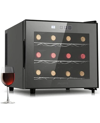 Wine Cooler Refrigerator, 12 Bottle Wine Fridge Small, Countertop Wine Cooler with Digital Temperature Control, Mini Freestanding Wine Cellars Glass D