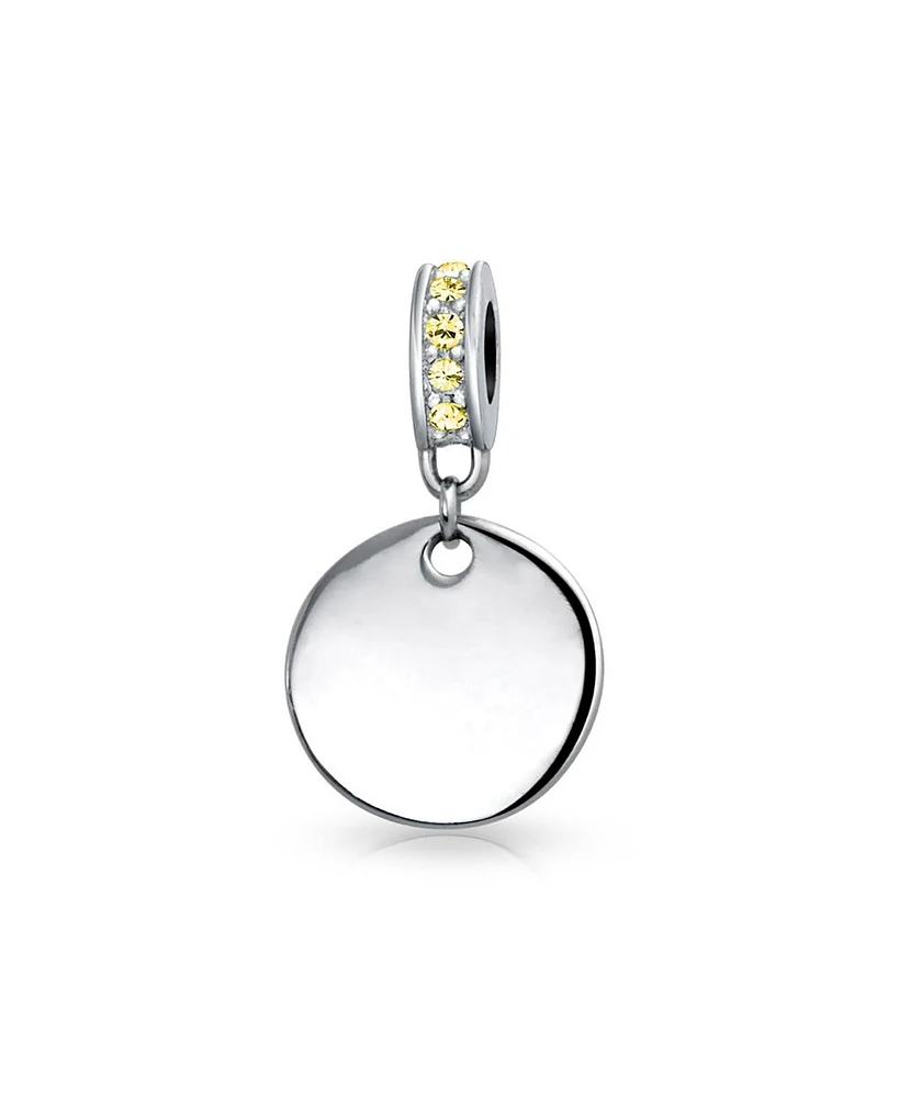 Bling Jewelry Crystal Accent Bale Dangle Round Circle Disc Shaped Charm Bead .925 Sterling Silver