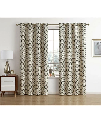 Kate Aurora Chic Living 100% Max Blackout Trellis Clover Thermal Curtains - 52 in. W x 63 L, White