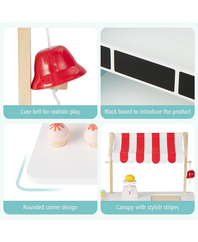 Sugift Kids Wooden Ice Cream Cart with Chalkboard and Storage