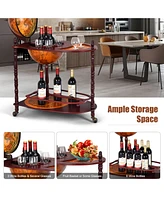 Vintage like Globe Rolling Wine Bar Cart with Extra Shelf