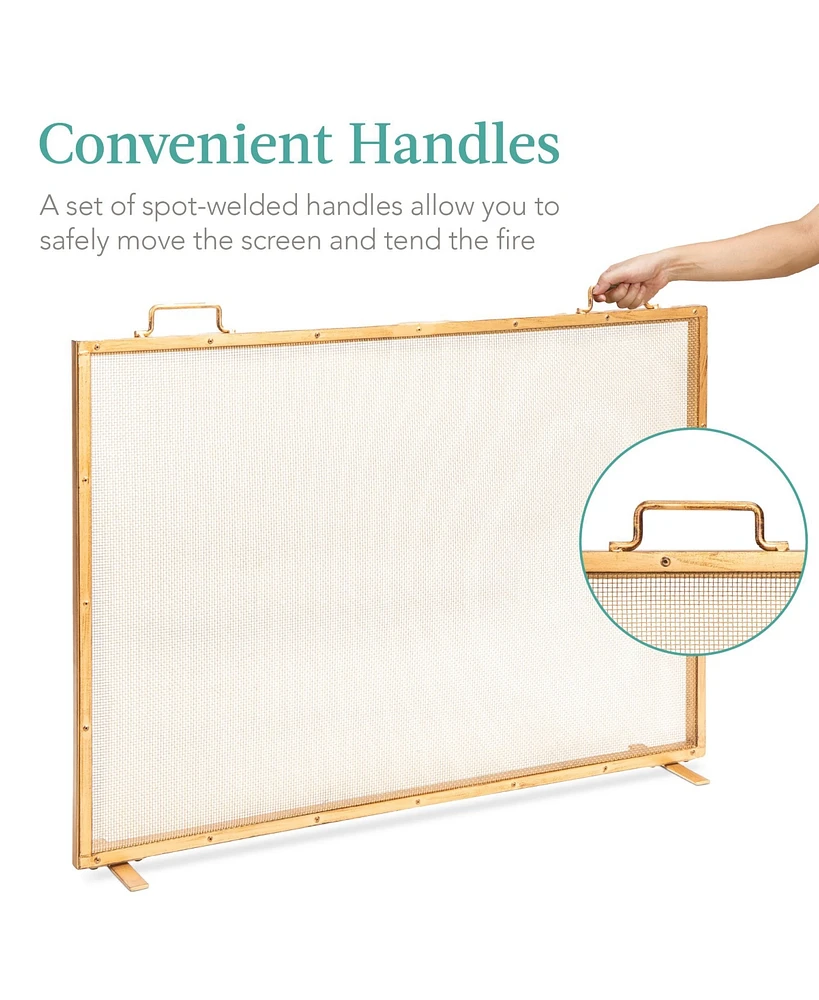 Best Choice Products 38x27in Single Panel Fireplace Screen Handcrafted Steel Mesh Spark Guard w/ Handles