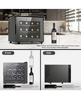 Wine Cooler Refrigerator, Upgrade 12 Bottle Wine Fridge Small Dual Chip, Countertop Wine Cooler Temperature Control, 46-66°F, Mini Freestanding W