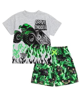 Monster Jam Boys Grave Digger T-Shirt and Shorts Outfit Set