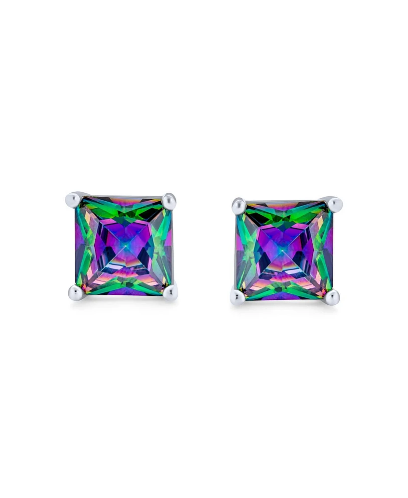 Bling Jewelry Square Black Mystic Rainbow Cz Stud Earrings .925 Sterling Silver Screw Back