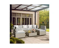 Gray 7-Piece Wicker Outdoor Sectional Set with Coffee Table and Gray Cushions