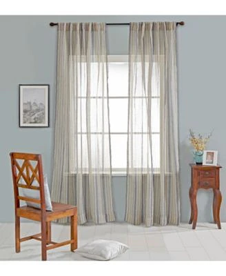 Ihi Home Bay Stripe Linen Sheer Curtain Panel Rod Pocket Hidden Back Tabs