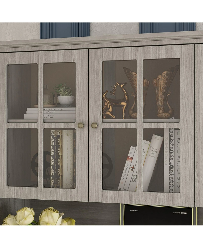 Famapy 8-Shelves Gray Wooden Modern Bookcase Bookshelf with 3-Drawer