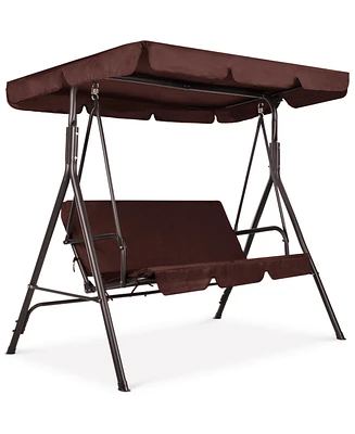 Best Choice Products 2-Person Outdoor Large Convertible Canopy Swing Glider Lounge Chair w/ Removable Cushions