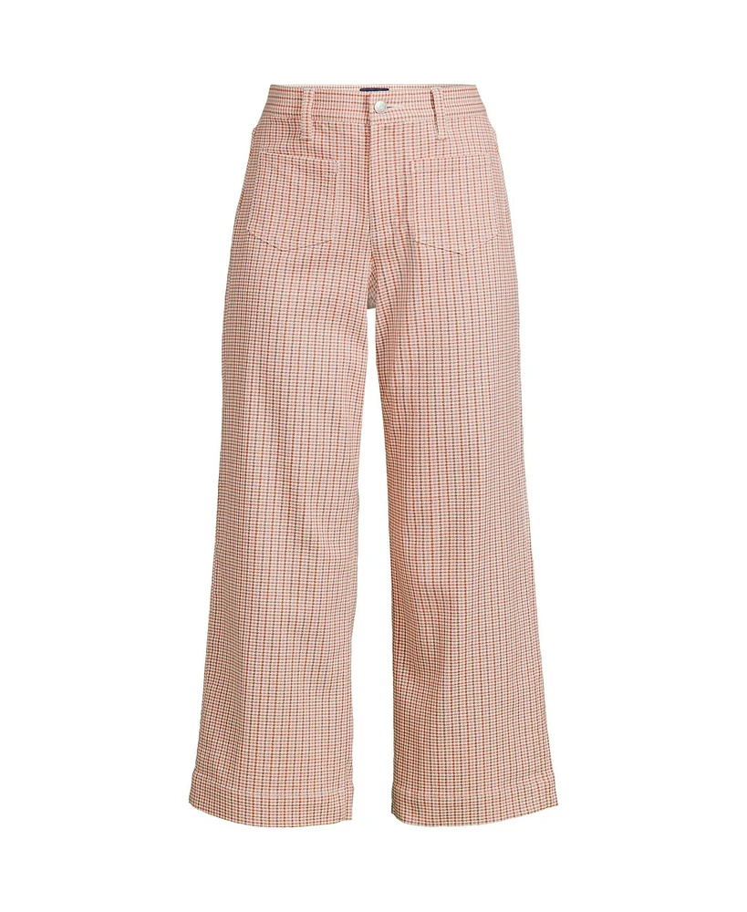 Lands' End Women's Petite Printed Twill High Rise 5 Pocket Wide Leg Crop Pants
