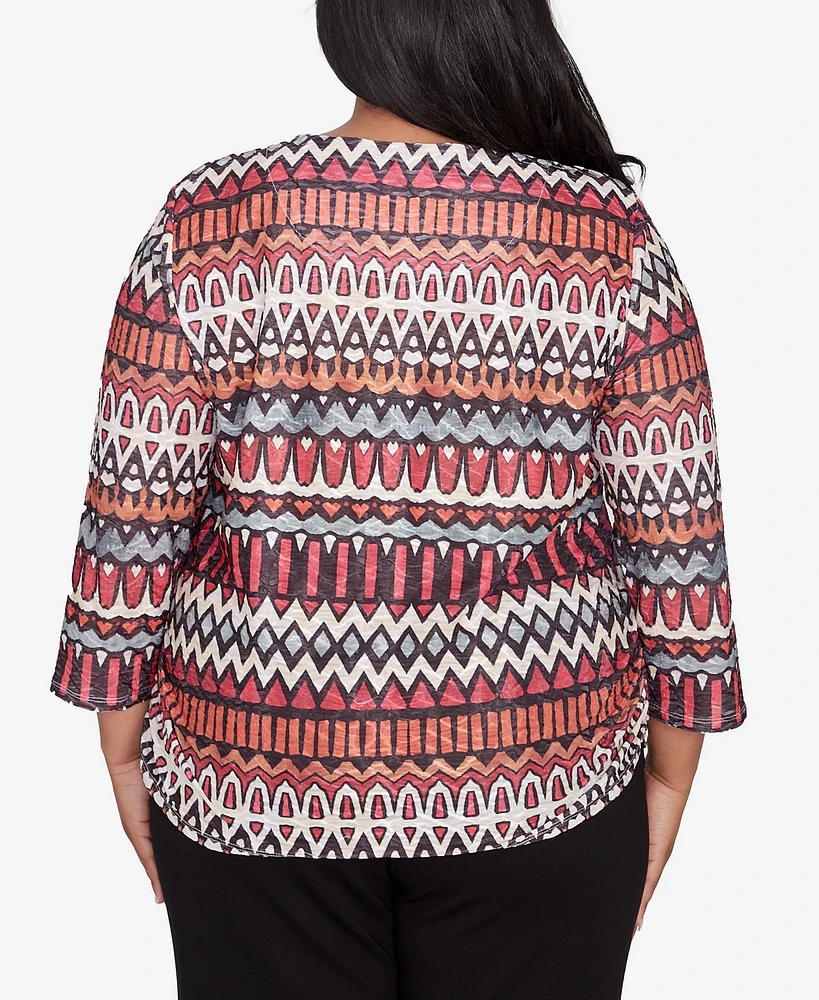 Alfred Dunner Plus Runway Ready Geometric Crew Neck Ruched Side Top