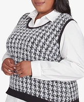 Alfred Dunner Plus Size Runway Ready Houndstooth Two in One Collared Sweater