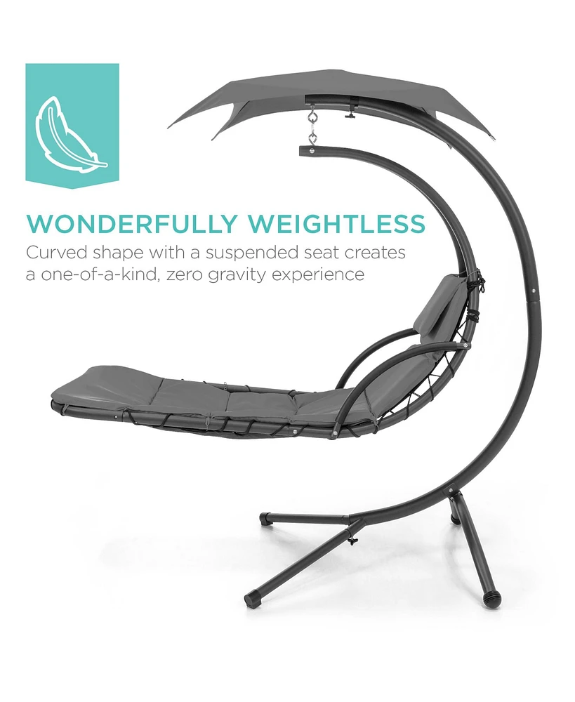 Best Choice Products Hanging Curved Chaise Lounge Chair Swing for Backyard, Patio w/ Pillow, Shade, Stand