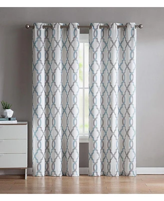 Kate Aurora 2 Piece Grommet Top Light Filtering Geometric Window Curtain Panels - 84 in. Long - Navy Blue
