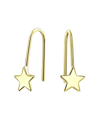 Bling Jewelry Minimalist Tiny Celestial Usa Patriotic Rock Star Threader Earrings 14K Yellow Gold