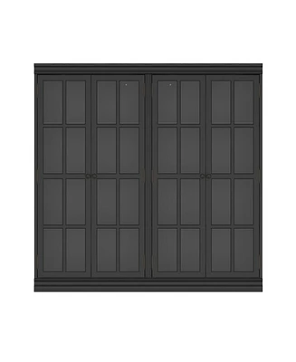 Famapy Black Wood Bookcase Storage Cabinet With Tempered Glass Doors