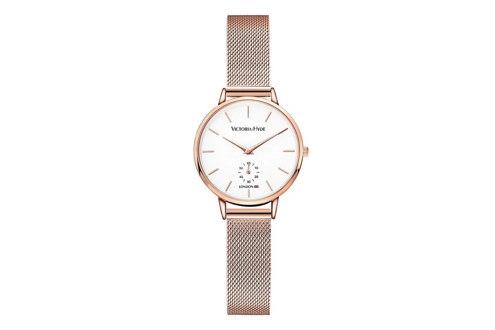 Women's Casual Watch 34mm White Round Dial Stainless Steel Victoria Hyde