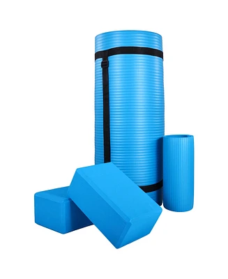 BalanceFrom Fitness 71"x24" Anti Tear Yoga Mat w/Strap, Knee Pad & Blocks