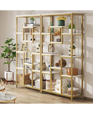Tribesigns 71" Gold Bookshelves Set of 2, 11-Tier Large Tall Open Display Bookshelf, Geometric Cubed Etagere Bookcase Shelf, Modern Book Shelf for Liv