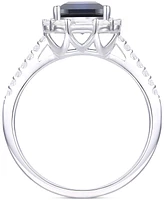 2-Pc. Set Lab Grown Blue Sapphire (5-3/4 ct. t.w.) & Lab Grown White Sapphire (1-1/5 ct. t.w.) Halo Pendant Necklace & Matching Ring in Sterling Silve