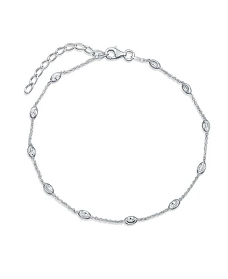 Bling Jewelry Hot Wife Oval Beads Chain Station Link Ankle Bracelet Anklet .925 Sterling Silver Adjustable 9 To 10 Inch With Extender