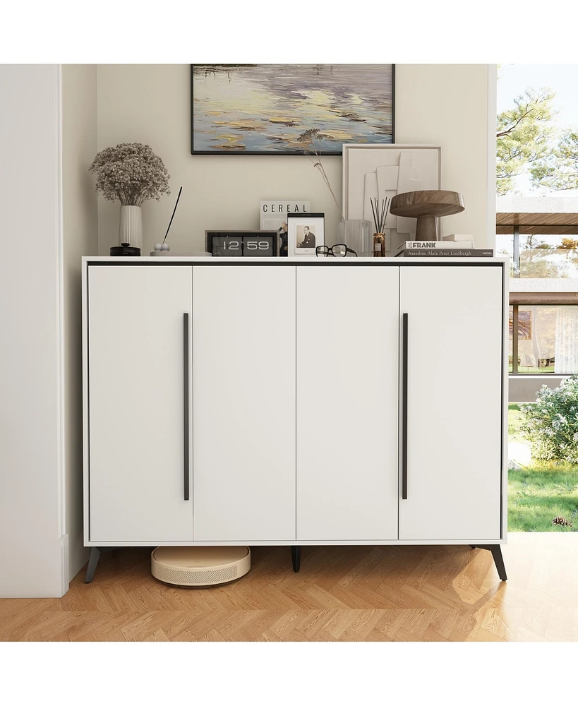 Homsee White Wood Sideboard, Storage Cabinet with 4 Doors and 8 Shelves