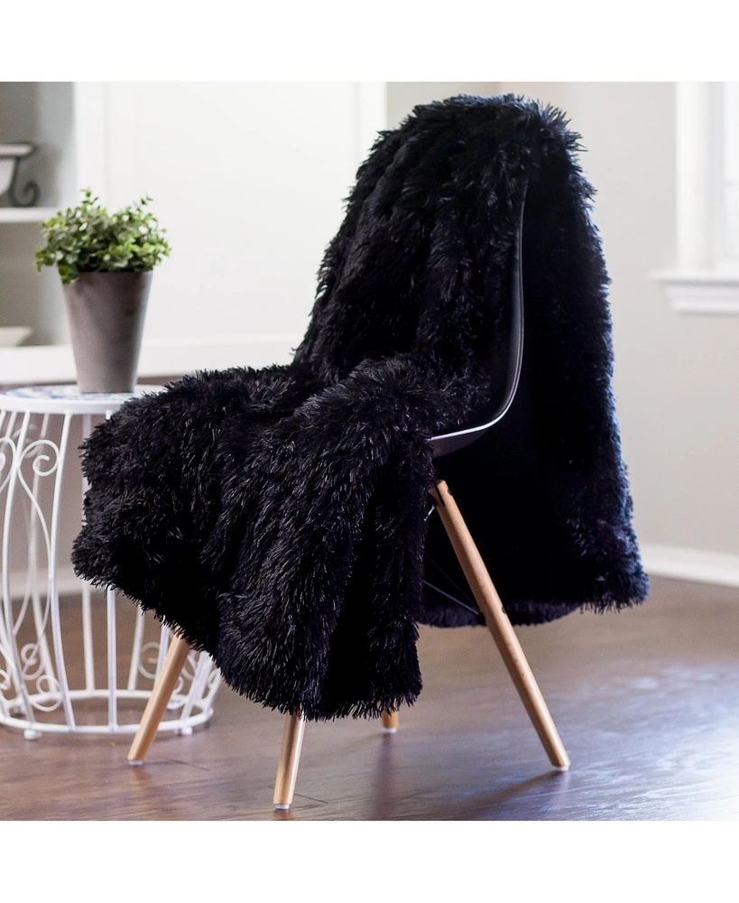 Chanasya Premium Solid Faux Long Fur Throw Blanket - Soft, Fuzzy For Bed or Couch 60" x 70" Aubergine